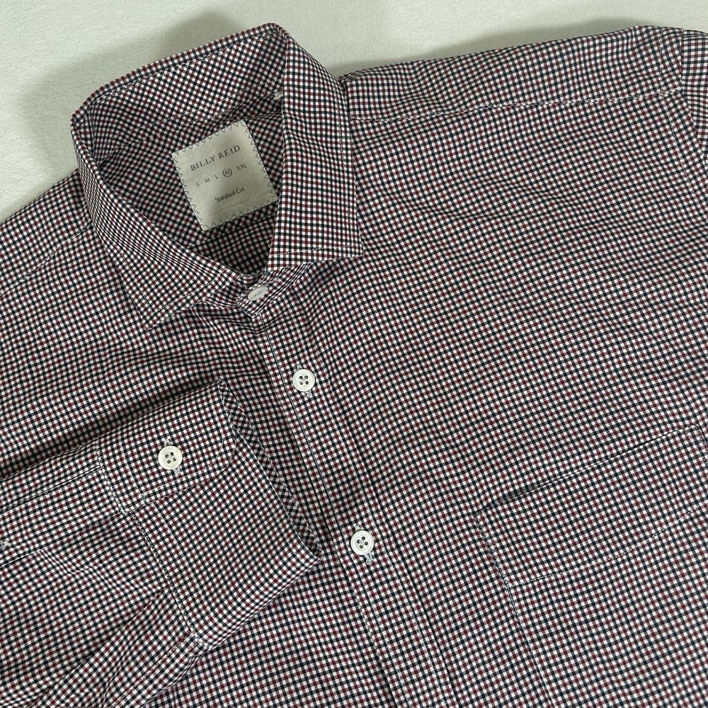 Billy‎ Reid Men's XL Red White Blue Gingham Standard Cut Long Sleeve Shirt